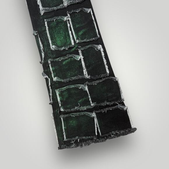 VALABASAS Patchwork Distressed Jeans Green Black Size 28 L35 Men’s - Picture 4 of 7